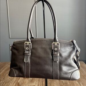 vintage dark brown peppled leather Dooney & Bourke satchel